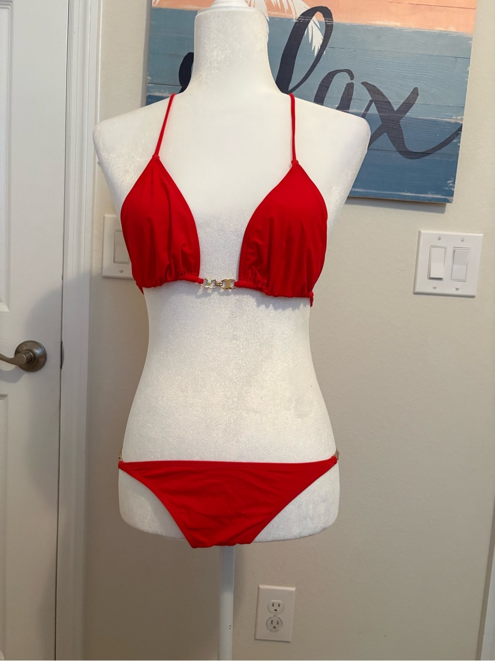 Tory Burch Red Triangle Bikini with Gold Hardware